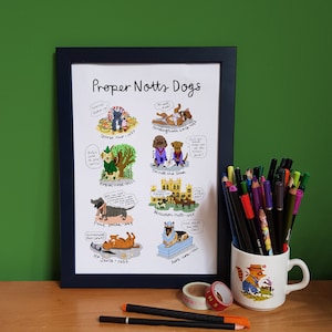 Nottingham Gift: Proper Notts Dogs A4 Art Print - Unique Graduation Gift for Uni of Nottingham Graduate & Dog Lovers