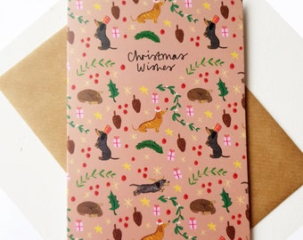 Dachshund Cottage Core Christmas Card | 5 Pack Sausage Dog Card for Dachshund Lovers & Gifts