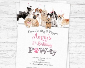 Puppy Birthday Invitation, Dog Birthday Party, Puppy Birthday, Puppy Party Invites, Dog Invite, Dog Party, Cute dogs Invitation PRINTABLE