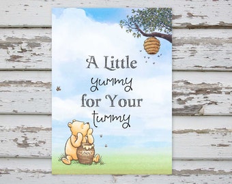 A Little Yummy for your tummy treat table sign, Classic Winnie The Pooh Snack Table Sign, Classic Pooh Baby Shower