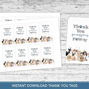 Dog Party Thank you Tags, Puppy Favor Tags, Printable Thank You Tags, Dog Party Decorations, Puppy Party, INSTANT DOWNLOAD