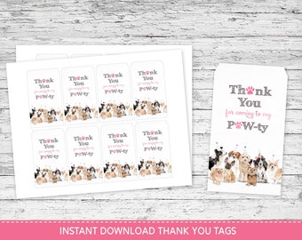 Puppy Party Thank you Tags, Puppy Favor Tags, Printable Thank You Tags, Dog Party Decorations, Puppy Party, Dog Party INSTANT DOWNLOAD