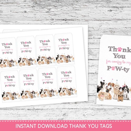 Dog Party Thank You Tags Puppy Favor Tags Printable Thank - Etsy
