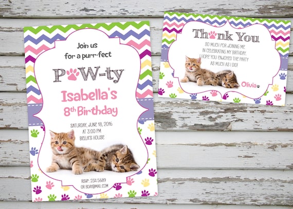 Kittens Birthday Invitation Cat Birthday Invitation Kitten Party Cute Kittens with FREE Thank You card Il_570xn