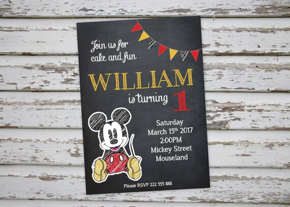 Mickey Mouse Chalkboard birthday party invitation , Digital Printable Mickey Mouse Invite, DIY Mickey Mouse Party Invitation DIGITAL FILE Il_570xn