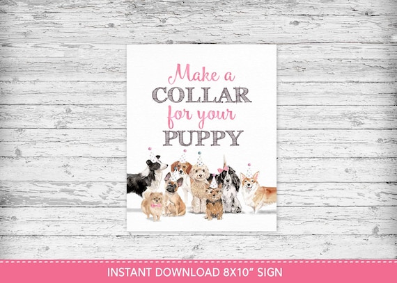 Make a collar sign, Make a collar for your puppy sign, Printable Thank You Tags, Dog Party Decorations, Puppy Party, Dog Party Il_570xn