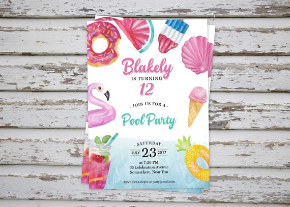 Pool Party Birthday Invitation Teen Pool Party Invitation Etsy