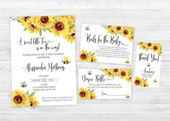 Bee baby shower invitation, Bumble bee baby shower, Gender neutral baby shower, Sunflower baby shower invitation, Printable Invitations Il_570xn