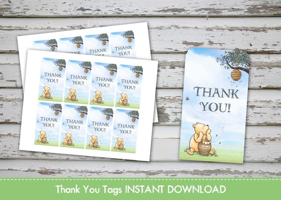 Classic Winnie The Pooh Thank you Tags, Winnie Pooh Favor Tags, Winnie Pooh Thank You Labels, Classic Pooh Baby Shower INSTANT DOWNLOAD Il_570xn