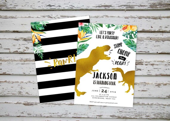 Dinosaur Birthday Invitation, Dinosaur Invitation, T-Rex Invitations, Dinosaur Birthday, Dinosaur Party, Tropical Printable Invitations Il_570xn