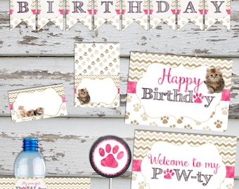 Kittens Birthday Cat Birthday Kitten Party Cute Kittens Pawty Birthday Party Pack Decorations INSTANT DOWNLOAD