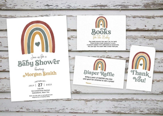Boho Rainbow Baby shower invitation, Unisex baby shower, Gender neutral baby shower, Rainbow baby shower invitations, Printable Invitations Il_570xn