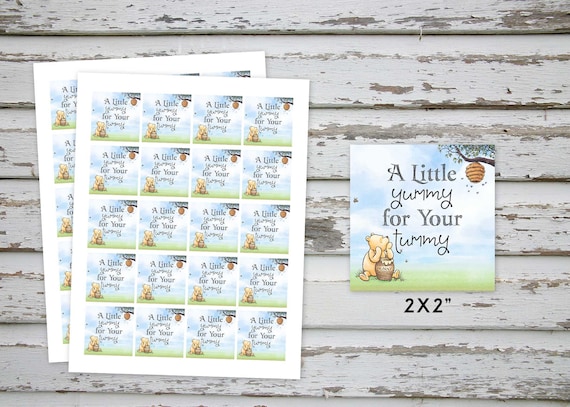 Tags for mini honey jars, Yummy for your tummy, Classic Winnie The Pooh Thank you Tags, Winnie Pooh Thank You Tags, Classic Pooh Baby Shower Il_570xn