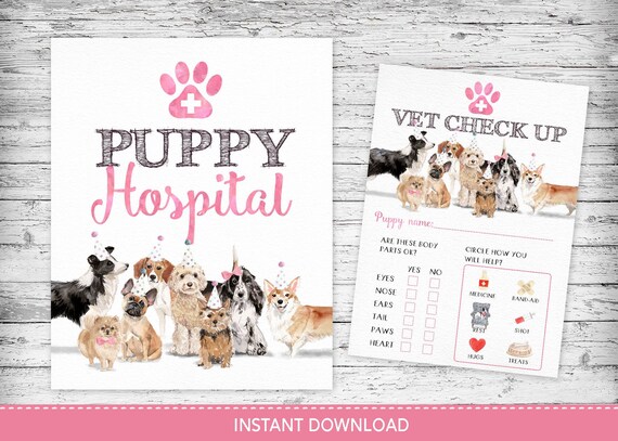 Puppy Party Vet Check Up and Puppy Hospital sign, Adopt a pet birthday party, Puppy Pawty, Dog party sign Instant download PRINTABLE Il_570xn