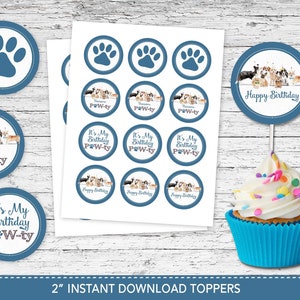 Dog Party Decorations, Dog Party Cupcake Toppers, Pawty, Dog Party Printables, Favour Tags, Puppy Party Decorations INSTANT DOWNLOAD