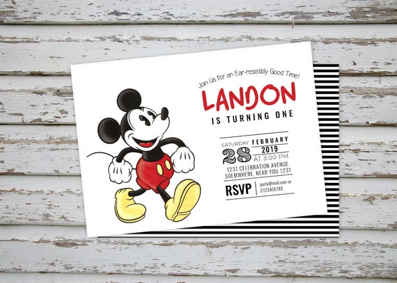 Modern Mickey Mouse Invitation, Vintage Mickey Birthday, Classic Mickey Mouse, Mickey Birthday Invitations, Mickey Mouse Party DIGITAL Il_570xn