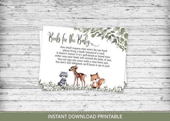Greenery Woodland Baby Shower Books for Baby Card insert, Boy or Girl Woodland card insert ticket, Gender Neutral, Woodland Baby Shower Il_570xn
