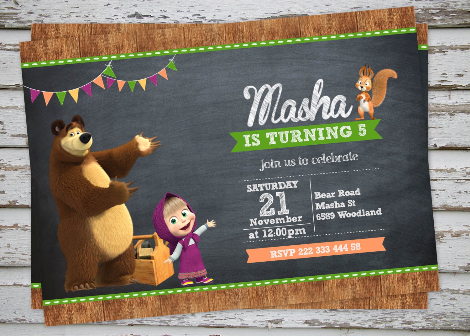 Masha and The Bear Birthday Party Invitation Printable Masha & | Etsy