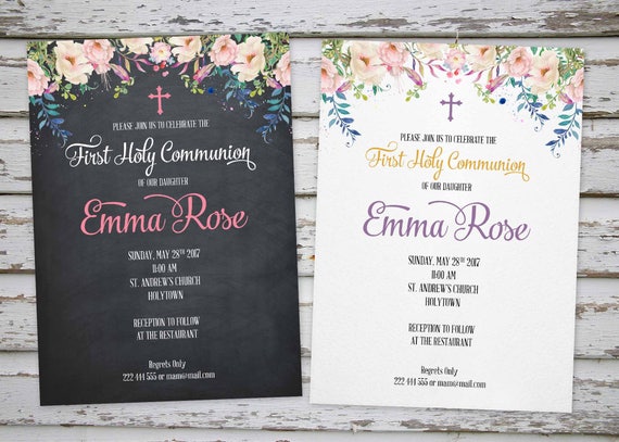 Holy Communion invitation, Communion Thank You Card, Holy Communion invitations, Floral Holy Communion invite DIY Il_570xn