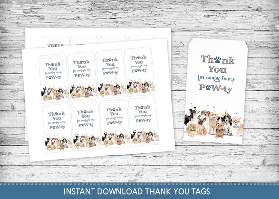 Dog Party Thank you Tags, Puppy Favor Tags, Printable Thank You Tags, Dog Party Decorations, Puppy Party, INSTANT DOWNLOAD Il_570xn