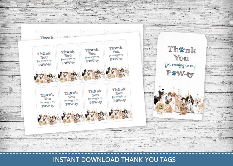 Dog Party Thank You Tags Puppy Favor Tags Printable Thank - Etsy