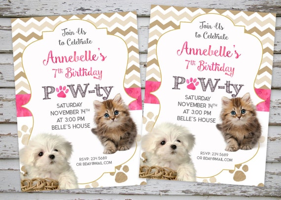 Invitation Anniversaire Chiot Chaton Invitation Party Etsy