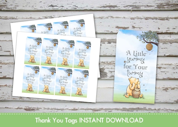 Yummy for your tummy, Classic Winnie The Pooh Thank you Tags, Winnie Pooh Thank You Tags, Classic Pooh Baby Shower INSTANT DOWNLOAD Il_570xn