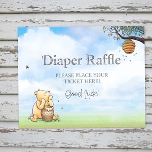 Winnie Pooh Babyparty, klassische Winnie Pooh Windelverlosung Zeichen, Winnie Pooh Windelverlosung Zeichen, Babyparty SOFORTIGER DOWNLOAD