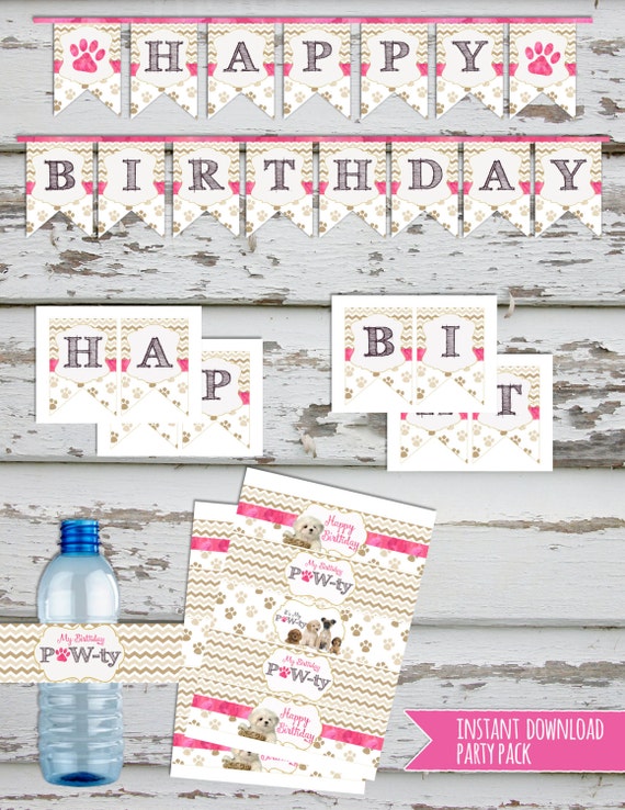 Puppy Birthday Dog Birthday Puppy Party Cute Puppies Pawty Birthday Party Pack Decorations INSTANT DOWNLOAD Il_570xn