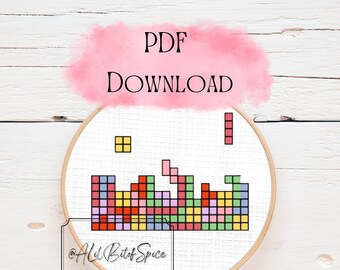 Video Game Cross Stitch Pattern: Colorful Block Design (Digital Pattern)