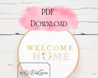 Welcome Home Floral Cross Stitch Pattern (PDF), Wall Decor Cross Stitch Pattern, Cross Stitch Printable Pattern, DIY Wall Decor, PDF Pattern