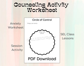 Circle of Control Printable Worksheet, Social Emotional Learning Activity for Kids and Teens, Anxiety Worksheet, PDF Counseling Resources