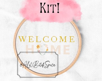 Welcome Home Sign, Welcome Home Floral Wreath, Welcome Cross Stitch Pattern, Spring Cross Stitch Kit, Floral Cross Stitch Pattern Kit