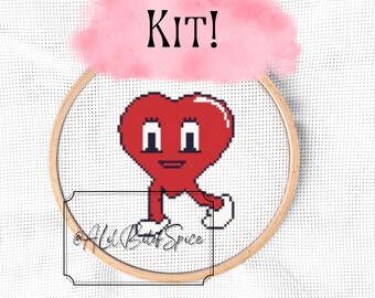 Valentine's Day Smiling Heart Cross Stitch Pattern Kit, Holiday Cross Stitch, Seasonal Cross Stitch Pattern, Beginner Cross Stitch Kit