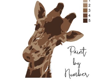 Giraffe paint-by-number kit, adult coloring book page, INSTANT DOWNLOAD printable, Animal artwork, do it yourself nursery art