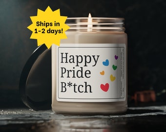 LGBTQ Pride Candle, Happy Pride Bitch, Gay Lesbian or Bisexual Gift, Gift for Asexual or Pansexual Pride,