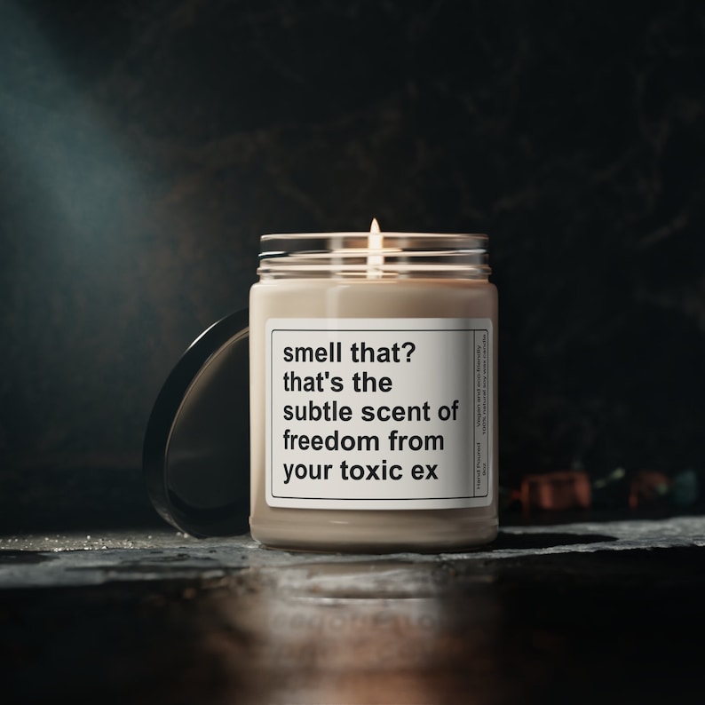 Sarcastic Breakup Gift, Smell That? That's the Subtle Scent of Freedom from Your Toxic Ex Soy Candle, Divorce Gift image 1