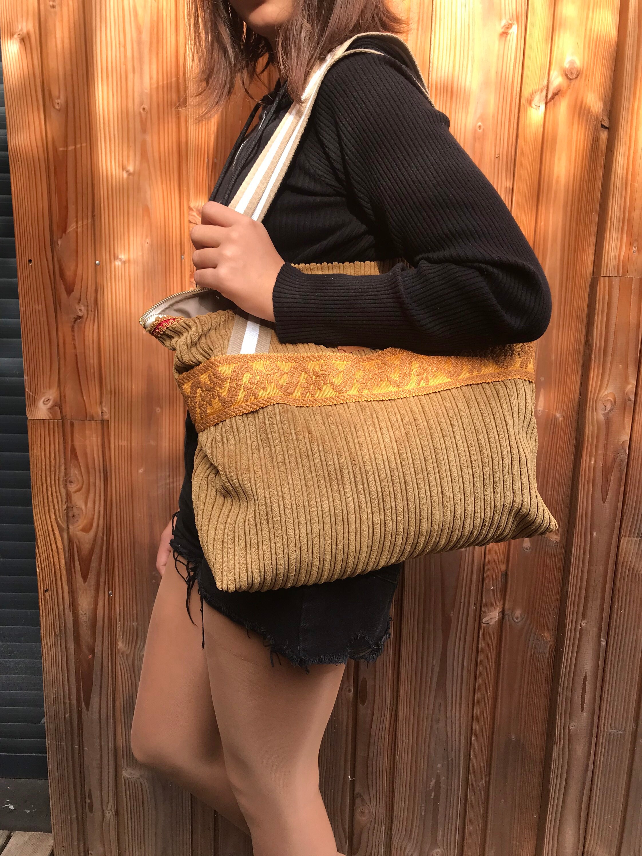 Sac Fourre-tout Quotidien Sac à Bandoulière Velours Côtelé CORIOS Pour Femme - Grand Capacité Fourre-tout Quotidien Travail Voyage Vert Clair Sac Main Femme Corios