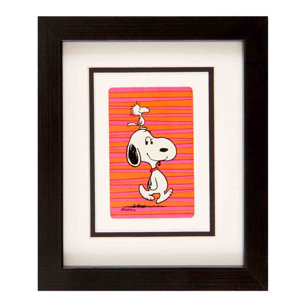 Snoopy caminando con Woodstock - Marco de tarjeta Vintage Snoopy de Vintage Playing Cards