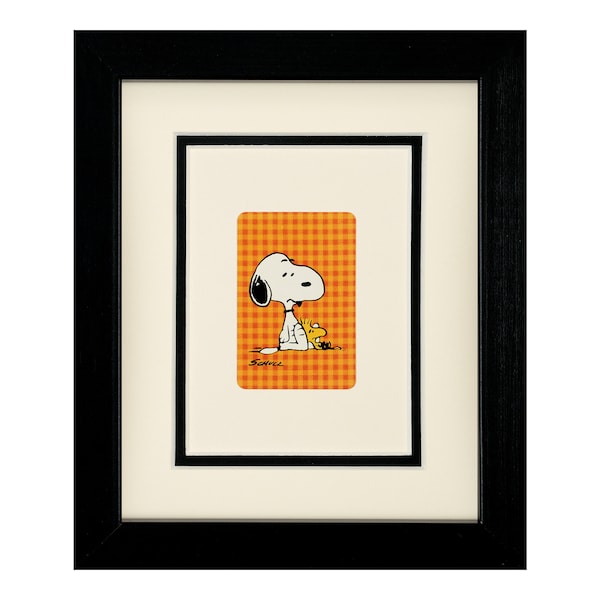 Snoopy assis avec Woodstock - photo de carte à jouer Snoopy vintage