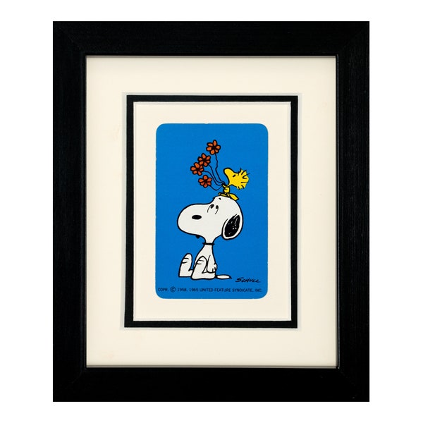 Snoopy and Woodstock with Orange Flowers - Vintage Snoopy Playing Card Picture
