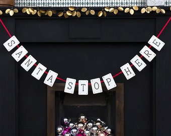 Santa Stops Here Bunting by Vintage Playing Cards