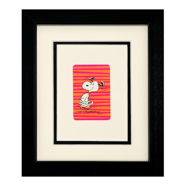 Snoopy Excited Stripes Pink/ Orange - Vintage Snoopy Playing Card Picture