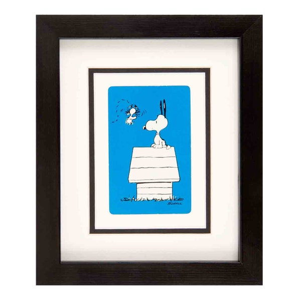 Snoopy en casa con Woodstock - Marco de tarjeta Vintage Snoopy de Vintage Playing Cards