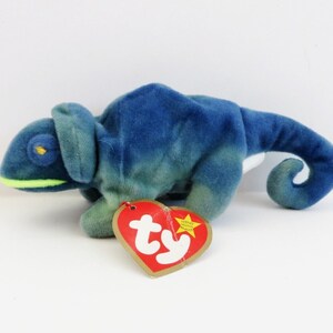 RARE Teenie Beanie Babies 1997 ERRORS Rainbow the Chameleon w Iggy the Iguana Tag & Material ERRORS Rare McDonalds Toy 1997 Collectible