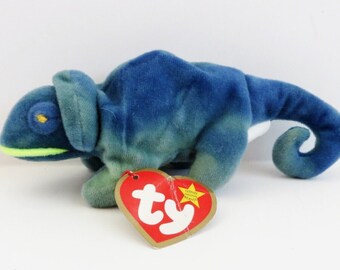 RARE Teenie Beanie Babies 1993 ERRORS Rainbow the Chameleon w Iggy the Iguana Tag & Material ERRORS Rare McDonalds Toy 1997 Collectible