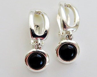 Vintage Earrings Silver With Black Stone Vintage Clip On Earrings Retro Earrings