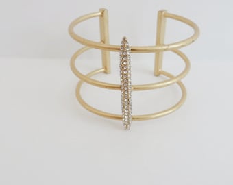 Vintage J Crew Cuff Bracelet Gold Tone Rhinestones J Crew Jewelry