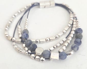 Vintage Four Strand Blue Bracelet Sodalite and Silver Beads