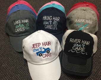 Lake/River/Kayak/Jeep1 & Jeep2/Beach/Boat/Hiking hair don't care hats